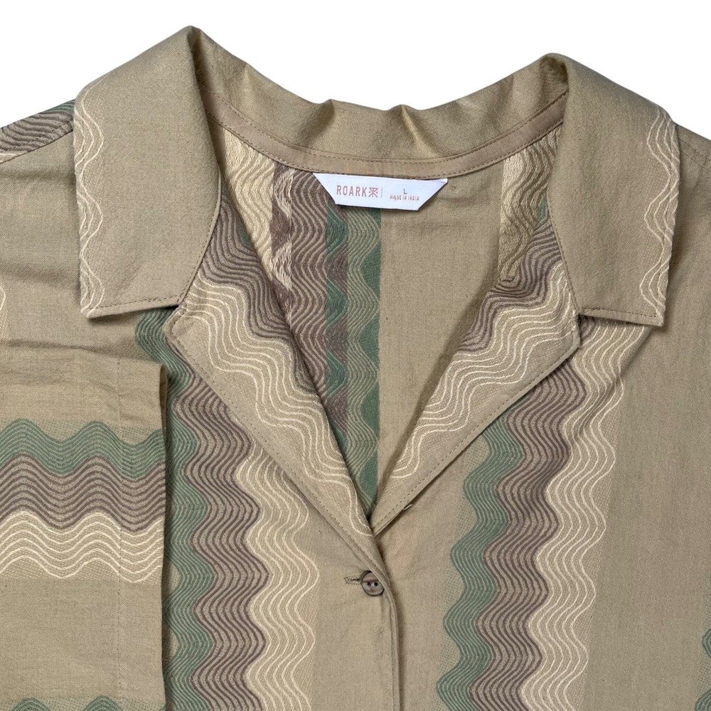Roark Gonzo Woven Shirt Men Large Wavy Stripe Organic Cotton Short Sleeve NWOT